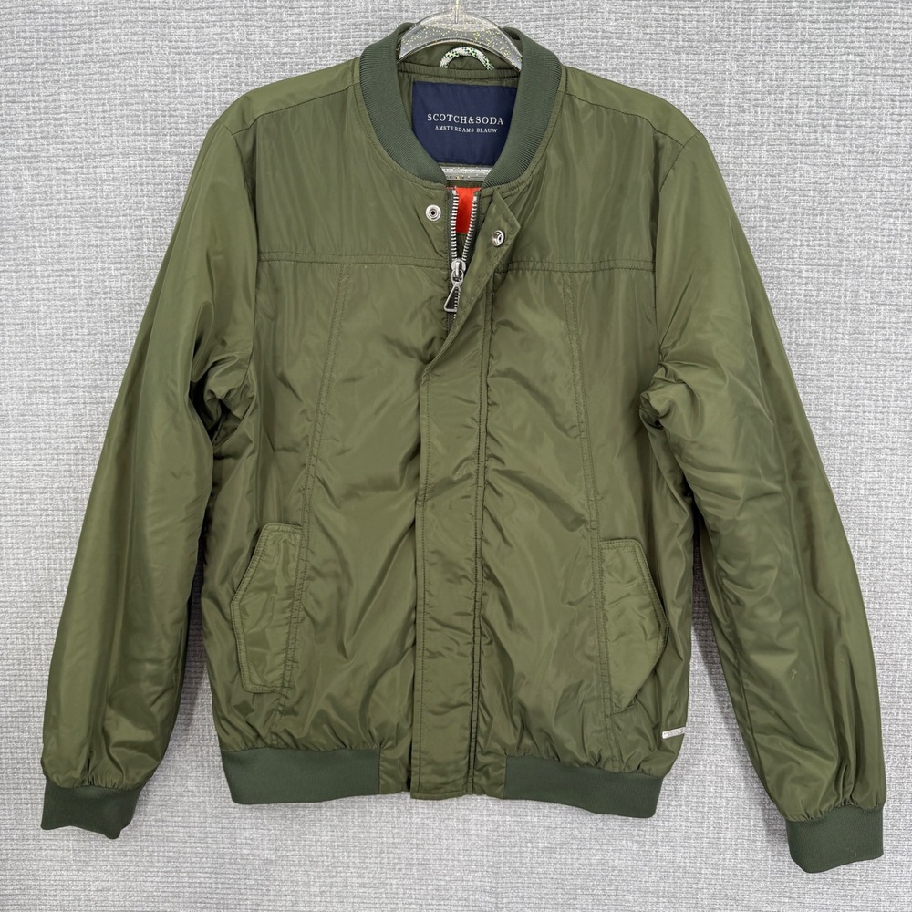 Scotch Soda Mens Olive Green Bomber Jacket Full Zip Quilted Lined Size M